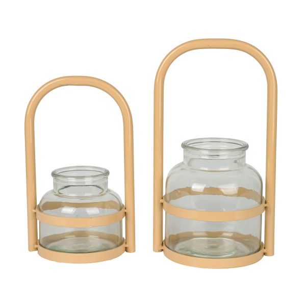 Metall - Laterne, hoher Henkel, mit Glas