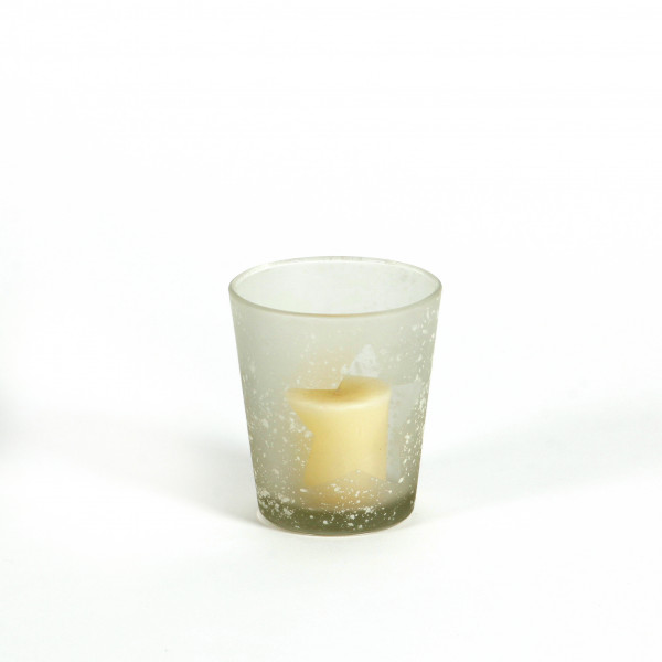 Glaswindlicht mit Stern Design D 9cm H 10 cm weiß