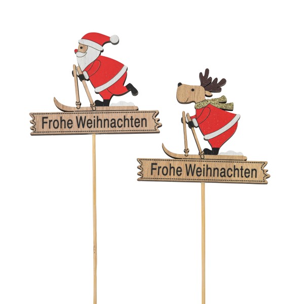 Holz-Stecker Frohe Weihnachten Niko& Reentier sortiert, Stecker 35cm
