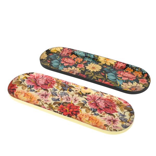 Metall-Tablett,51x17x7cm,oval, Blumen auf