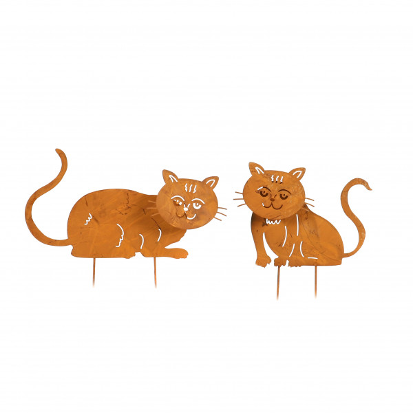 Katze Schnurri , 2 Mod., Metall, rost z.stecken, 28x23 cm