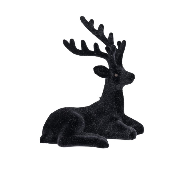 Hirsch, liegend, Kunststoff, beflockt schwarz, 15 cm