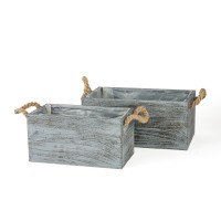 Holz Pflanzkasten rechteckig, Set/2 grau blau-antik, 24x13xh12/29x17xh13cm Holz Pflanzkasten rechteckig, Set/2 grau blau-antik, 24x13xh12/29x17xh13cm