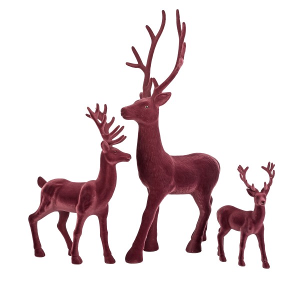 Hirsch, stehend, Kunststoff, beflockt bordeaux