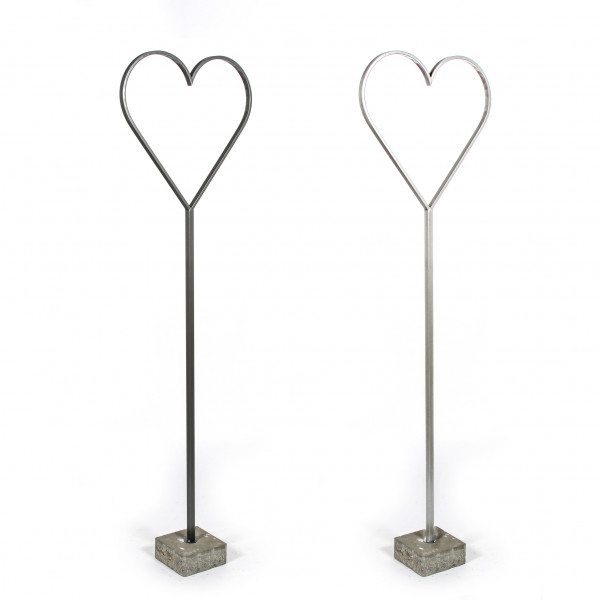 Metall Herz mit Betonfuß 100 cm silber