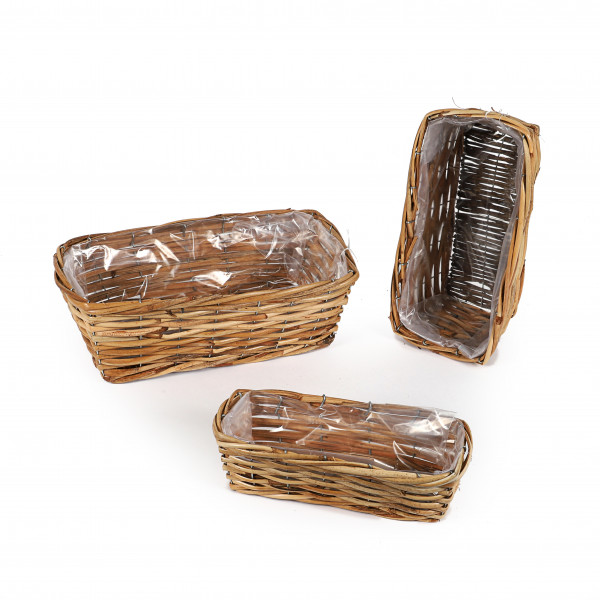Rattan Pflanzkorb, rechteckig Set/3 natur-farbig, 33x19/28x13/25x11 cm