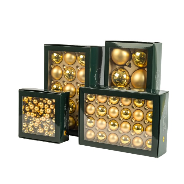 Glaskugeln, 80mm, Box/8 St. gold glanz/matt sortiert