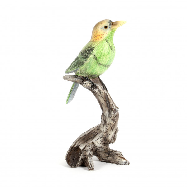 Poly Vogel auf Holzast,grün/orange/braun 10.5x9x23.5 cm
