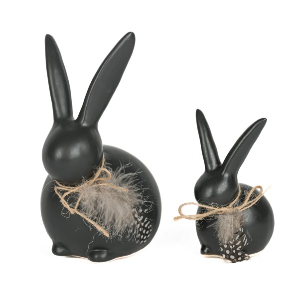 Keramik Langohr-Hase Joe mit Jute& Perlhuhnfeder