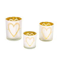 Glas Windlicht Evina mit Herz, außen weiß, innen gold verspiegelt Glas Windlicht Evina mit Herz, außen weiß, innen gold verspiegelt