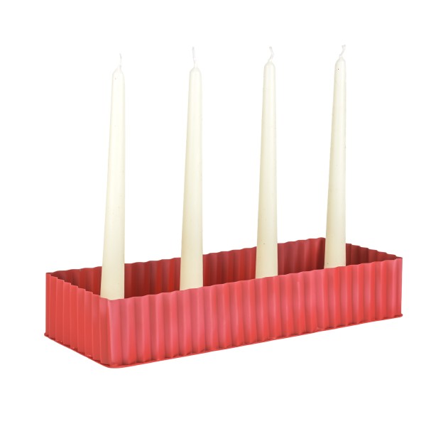Kerzentray Gâteau rot Metall für 4 Kerzen, 34 x 14 x 6 cm
