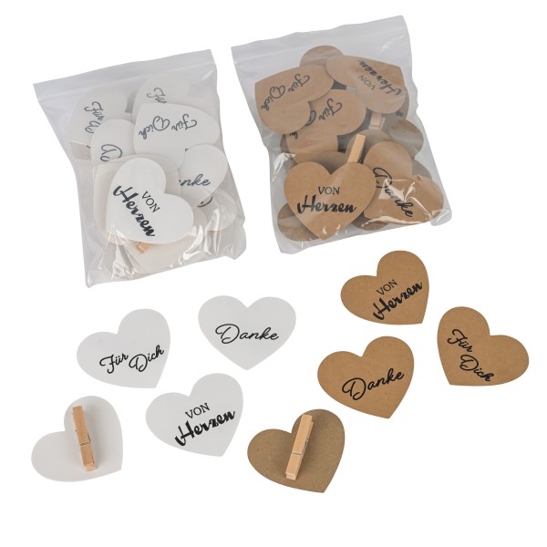 Geschenkanhänger Clip, Herz, 70x60mm 3 Texte sort., Btl/24 St.