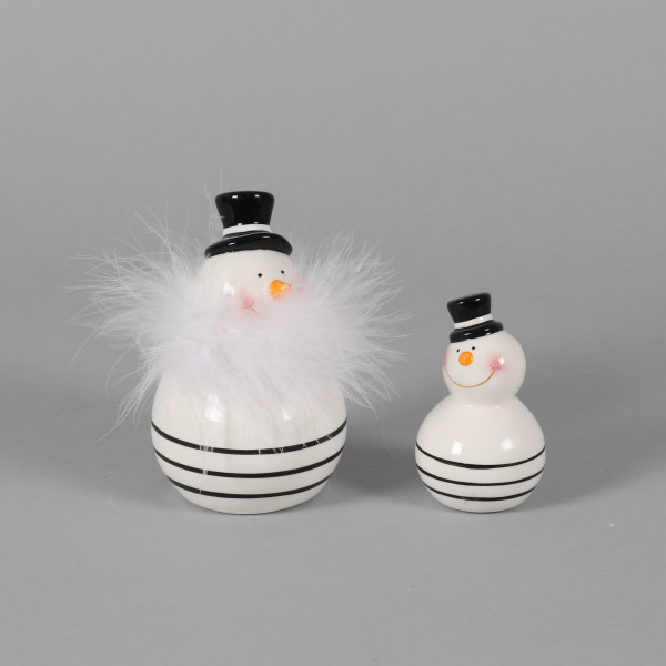 Keramik-Schneemann Frosti, schwarz-weiß