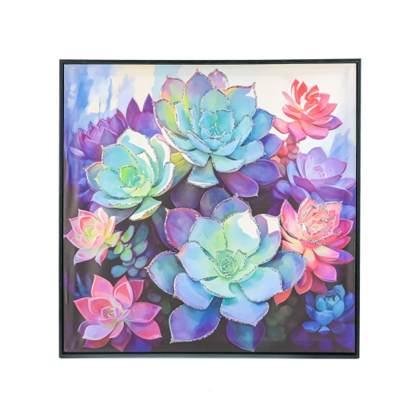 Kunstdruck mit 30% Acyrl auf Leinwand 60x60cm, Sukkulenten, mit Rahmen