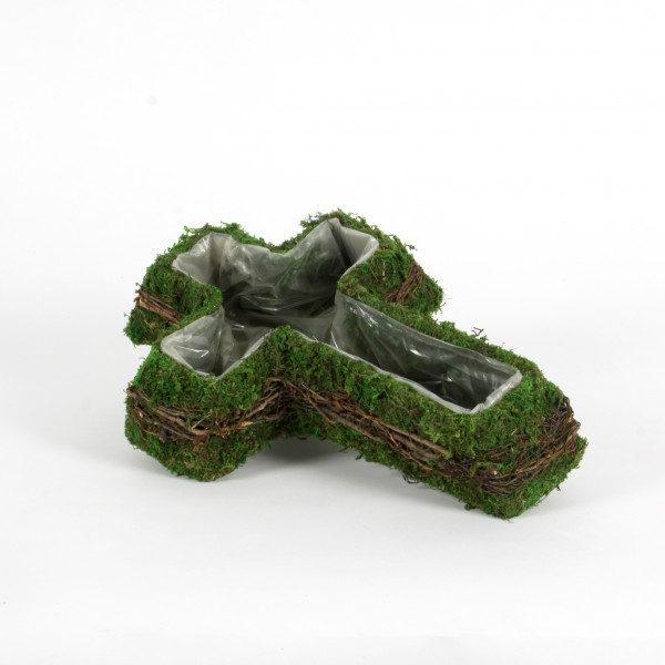 Pflanz-Kreuz, Moos/Rattan, 40x 28xh.8cm