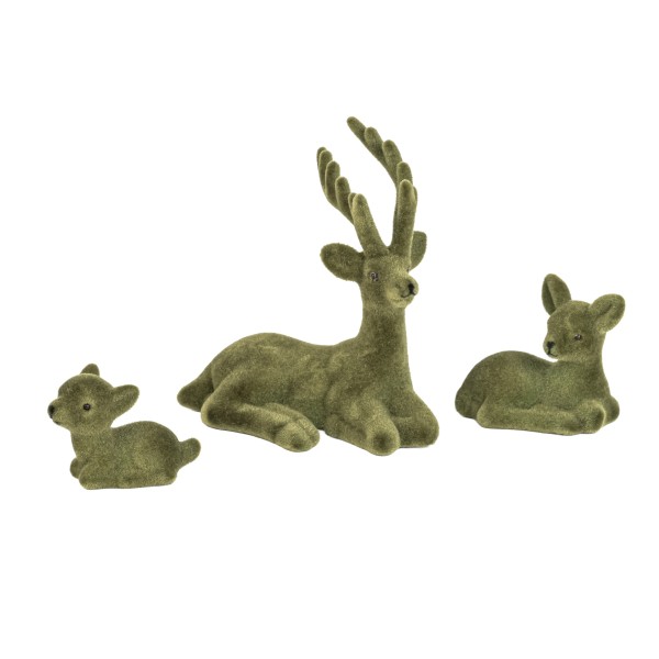 Hirsch, liegend, Kunststoff, beflockt waldgrün, 15 cm