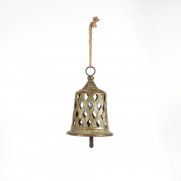 Metall-Glocke mit Klöppel,z hängen, rund 20,4x20,4x29,5cm,mit Juteband,gold-anti