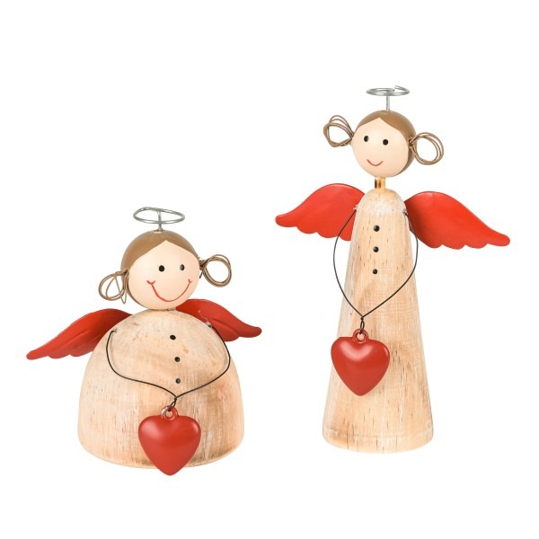Engel, Holz, stehend, rot-natur, 2 Mod. sort., 13x9x5 cm