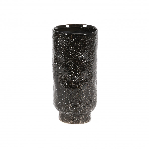 Keramik-Vase Paul, auf Fuß,13,5xH28,5cm, schwarz glänzend mit weißen Punkten