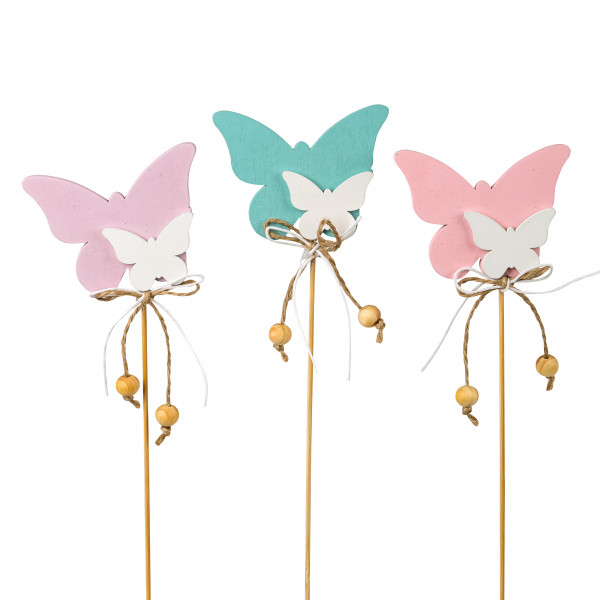 Schmetterlingstecker Duo , 6/7cm 3 Farben sort. pink-lila-türkis