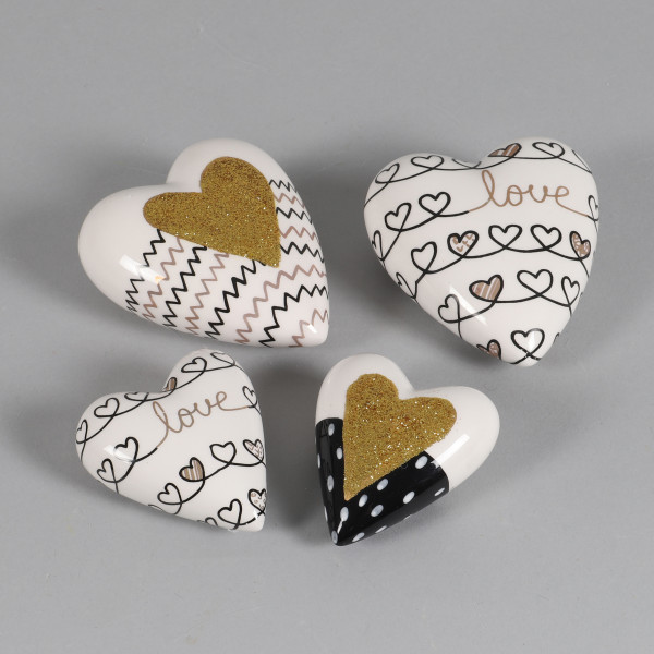 Keramik-Herz Love, 2 Mod sort, schwarz- weiß-gold