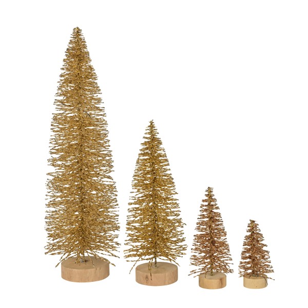 Deko Baum auf Holzfuß, Kunststoff, gold-glänzend, Höhe