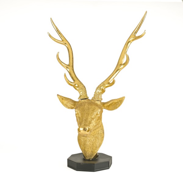 Poly Hirsch-Büste, auf Sockel, gold 36x31xh72 cm
