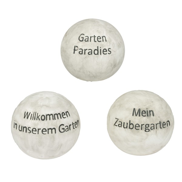 Prosa-Kugel, Keramik 15cm, Gartenglück 3 Texte sortiert, weiß-antik