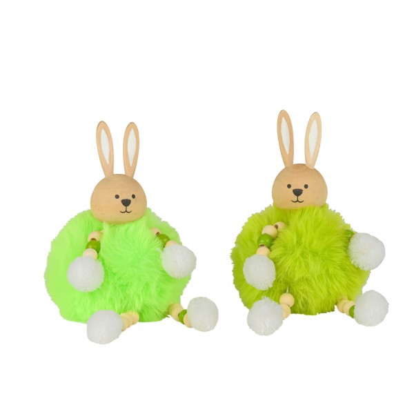 Hase,Holz/Plüsch,grün,11x9x13cm sitzend, 2 Mod.sort.