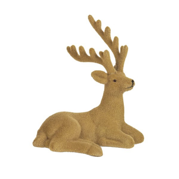 Hirsch, liegend, Kunststoff, beflockt ingwer, 15 cm