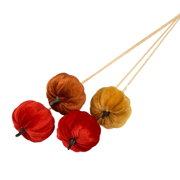 Kürbis-Samt-Stecker 6 cm, rot-braun, honig, dk orange sortiert, Stecker 35cm