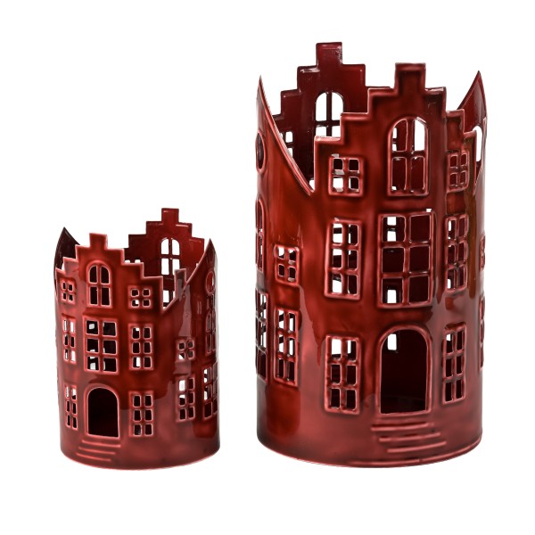 Rundes Windlicht Haus Prag rot