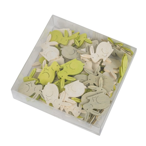 Hase z.streuen, Holz, 4cm, grün/weiß/grau, Box/72 St.