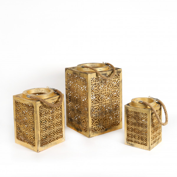 Holz Laterne Marokko mit Glas,metallic gold