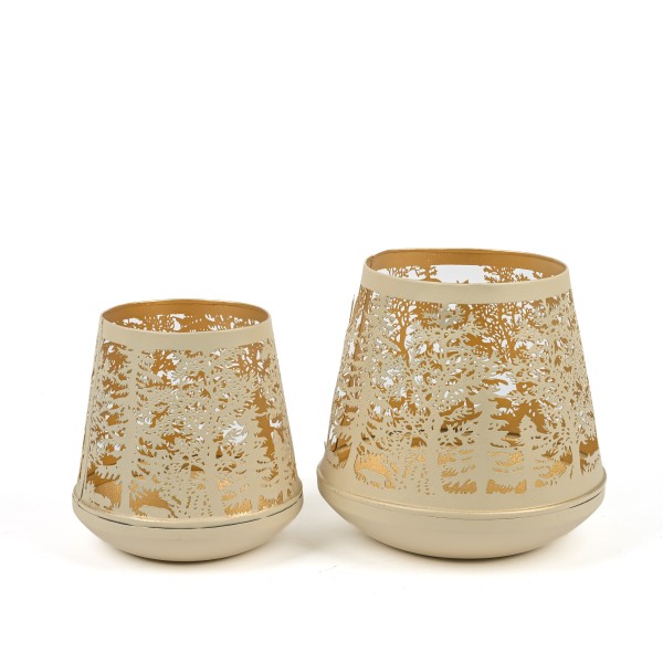 Windlicht Winterwald , Metall, creme-gold