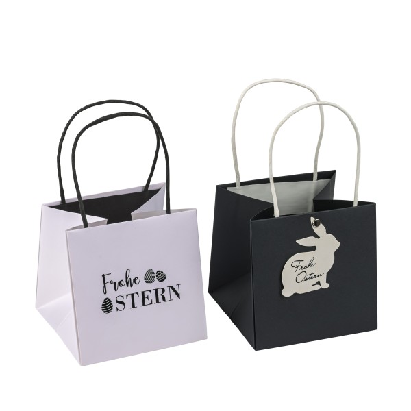 Papier-Pflanz-Tüte, Frohe Ostern schwarz-weiß, 120x120x120mm