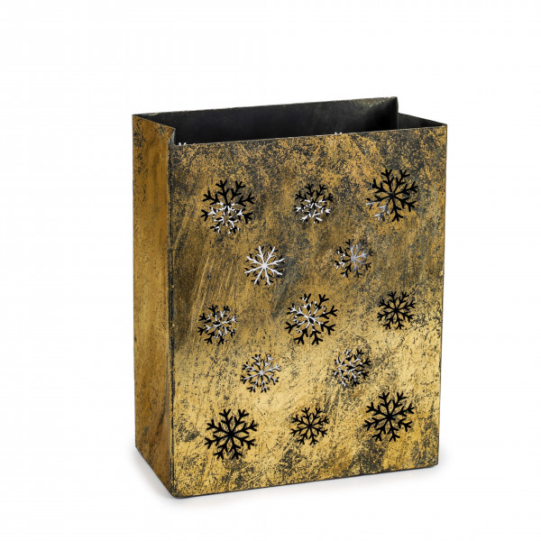 Metall-Tasche gold-antik, 21x10x26cm mit Schneeflocken - Ausstanzung