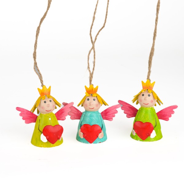 Engel mit Krone & Herz,8x6x8cm,zhängen Metall,3Farben sort