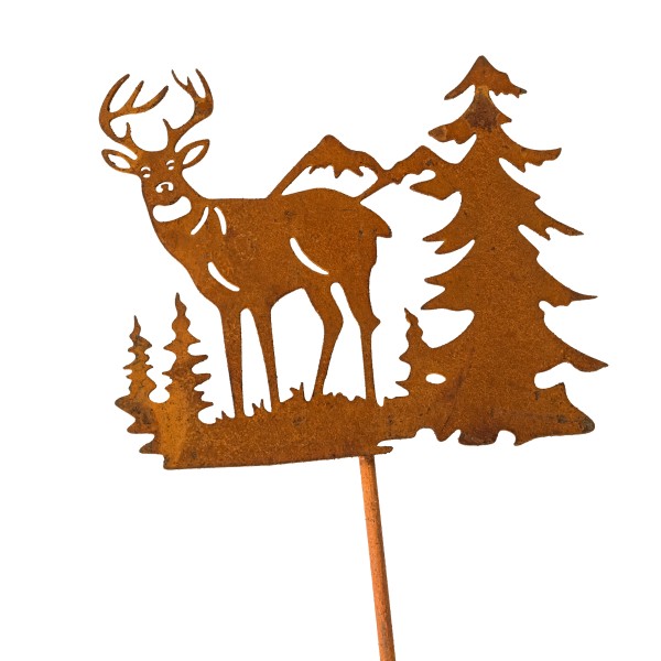 Metall-Stecker Hirsch im Tannenwald 12xh10cm, Gesamtlänge 43 cm