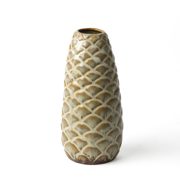Steinzeug Zapfen-Vase, 6xh13,5 cm weiß glasiert