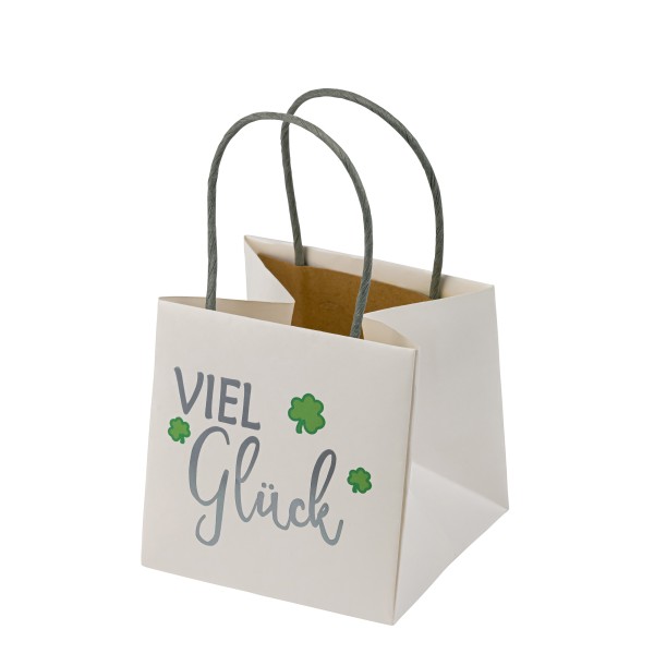 Papier-Pflanz-Tüte, Viel Glück weiß, 105x105x105mm