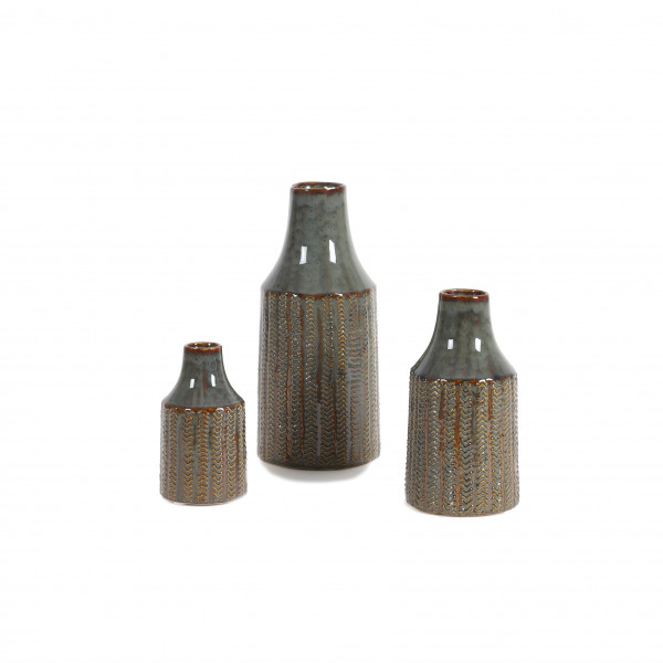 Keramik-Flasche Yorick feines Muster Steingrau