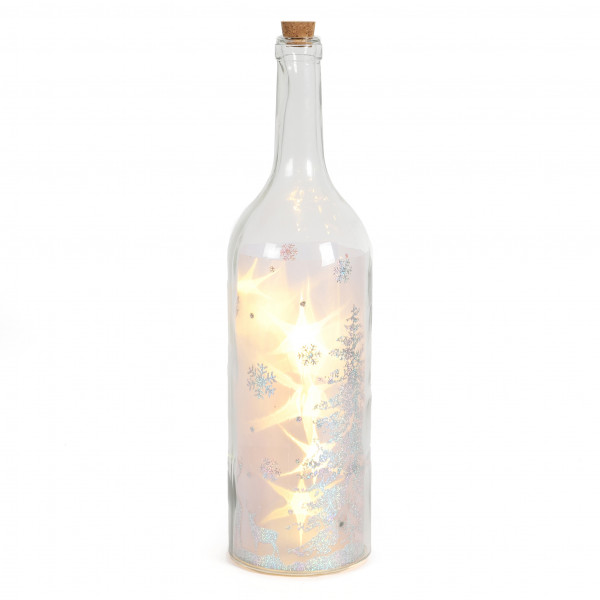Glasflasche mit 10 LED D 12x45cm groß Winterwonderland + Timer Glitzerfolie