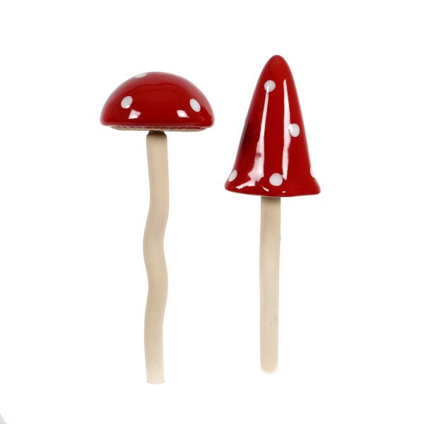 Keramik Fliegenpilz-Stecker, 2 Mod sort, 8xh28 cm, rot/weiß