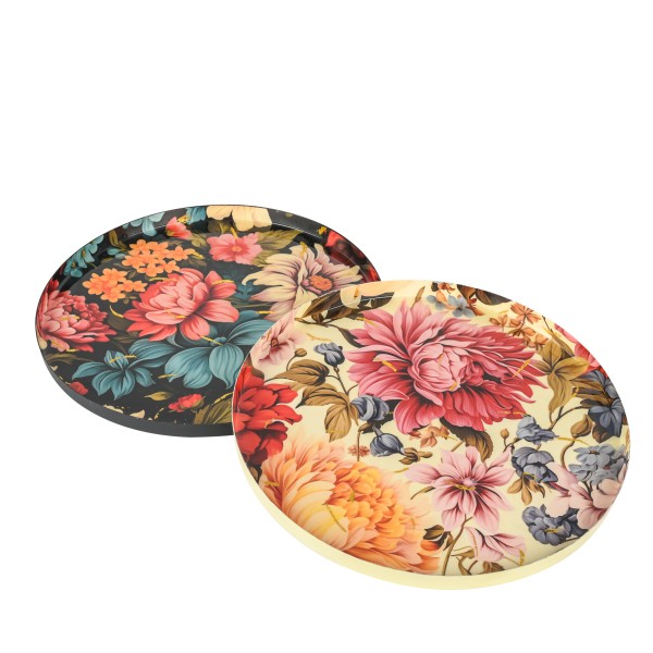 Metall-Tablett,30x2cm,Blumen auf