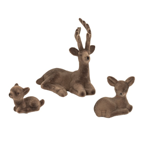 Hirsch, liegend, Kunststoff, beflockt nussbraun, 15 cm