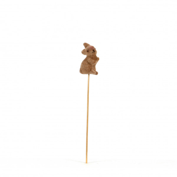 Hase sitzend am Pick, Kunststoff 6 cm braun beflockt