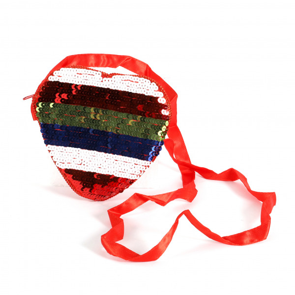 Kleine Pailettentasche Herzform Karnevalfarben 12 cm