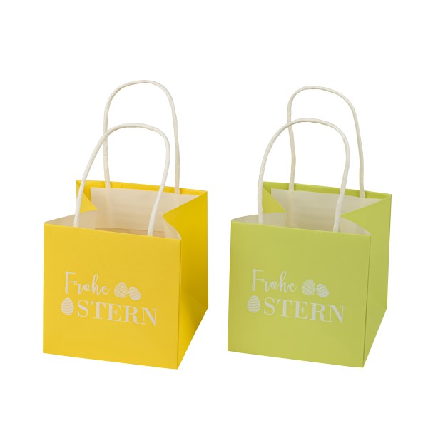 Papier-Pflanz-Tüte,gelb-grün sort. 105x105x105mm, 2 Texte sort.