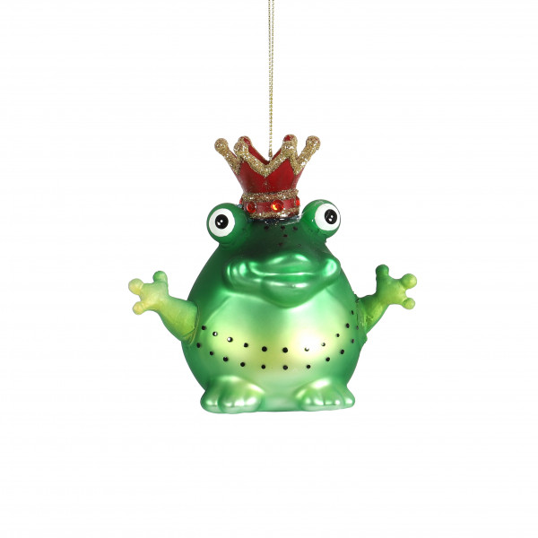 Baumschmuck Froschkönig , Glas grün-gold, 11x6.5x10.5 cm